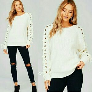 ivory Crew Neck laced up Sweater